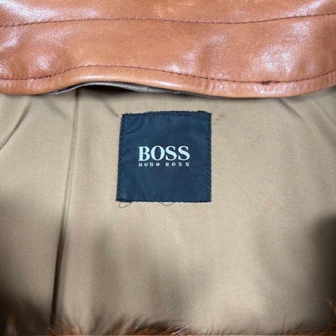HUGO BOSS Calfskin Leather Coat With Fur Liner Brown Balmain Men's Used NE51-0 thumbnail 8