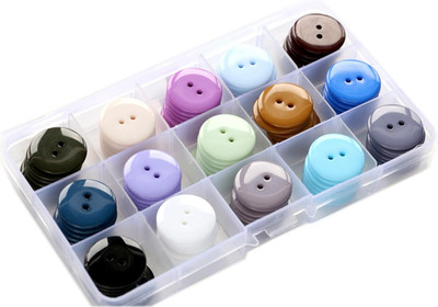105PCS 1 Inch (25mm) 15 Colors Assorted Buttons with Box 2 Holes Resin Button fo