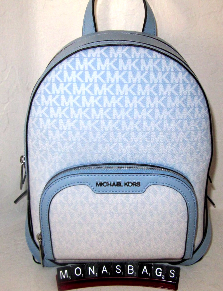 Michael Kors Jaycee Light Sky Blue Medium Ombre Signature Logo Backpack NWT $498