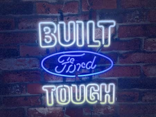 Ford Built Tough Open Auto Neon Light Sign 20"x16" Beer Bar