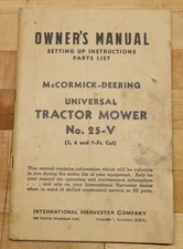 IHC McCormick Deering Universal Tractor Mower No. 25-V Owner's Manual