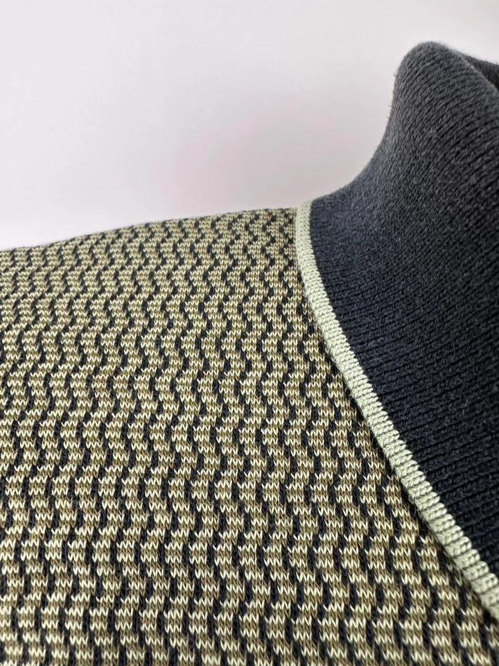 Camisa Polo Vintage Años 90 Geométrica Rayas Hombres XL Zig-Zag Amarillo Azul Marino St Johns Bay Foto 3 de 4