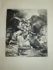 REMBRANDT (1606-1669) RARE Engraving SACRIFICE ISAAC BIBLE HELIO AMAND DURAND...