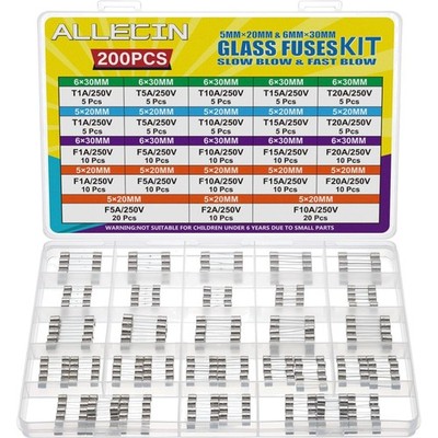 Glassicherung Set 21 Werte 250V 5x20mm 6x30mm Träge Flink Sicherungen