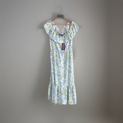 adore me celine dress womens xxl blue citron yellow ruffle flowy boho new minima