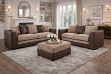 Dylan Byron Cord Fabric 3+2 Seater Sofa Set Brown Beige Couch With Footstool Mod