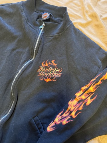 Vintage Harley Davidson Flame Zip Up Sweatshirt Faded Black Size Large - Picture 3 of 5