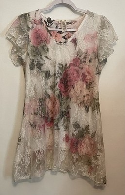 Brittany Black Floral Roses Lace Overlay Pastel Fairycore Romantic Top S - M