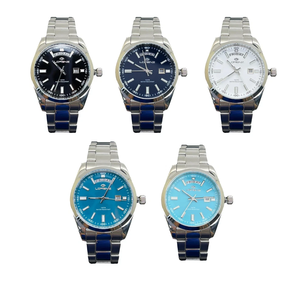 Lorenz Day-Date Orologio classico da uomo in acciaio inossidabile sub 100 metri
