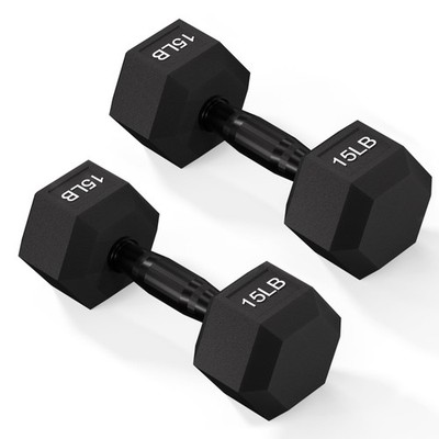 Rubber Encased Exercise & Fitness Hex Dumbbell with AntiSlip Metal Handle for...