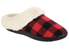 Isotoner Memory Foam Hoodback Comfort Slippers Buffalo Plaid Size SM (6.5-7)
