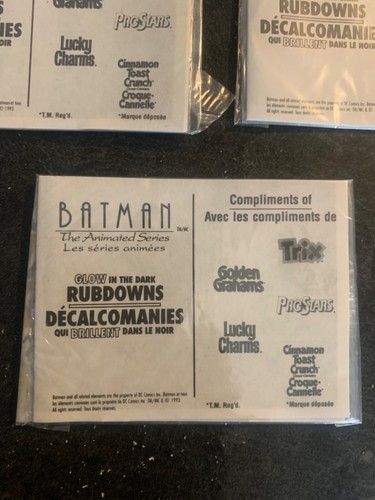 5x 1993 Batman Animated Cereal Unused Glow In The Dark Rubdown Transfer Tattoos - Picture 4 of 8
