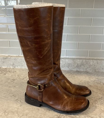 tall brown distressed leather boots