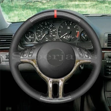 Carbon Fiber Design Leather Steering Wheel Stitch on Wrap Cover For BMW E39 E46