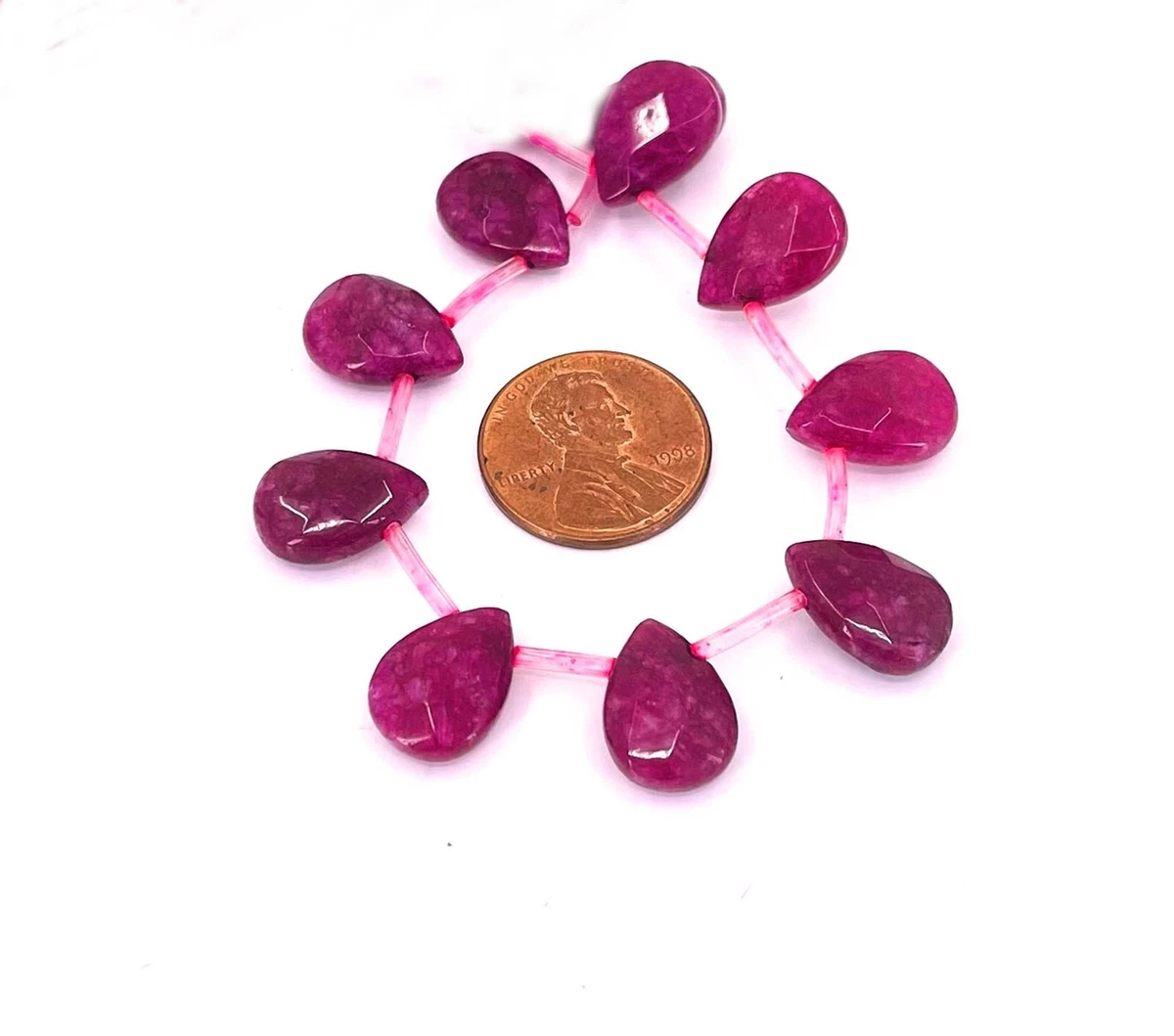 14x10mm Ruby / Raspberry JADE Faceted Briolette teardrop Beads (6 pcs)