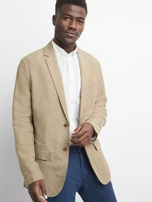 GAP MEN'S KHAKI TAN COTTON LINEN BLAZER ORG. $128.00 SIZE MEDIUM