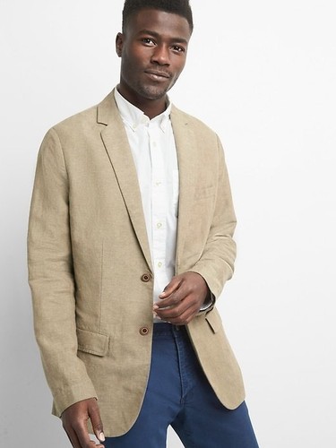 GAP MEN'S KHAKI TAN COTTON LINEN BLAZER 