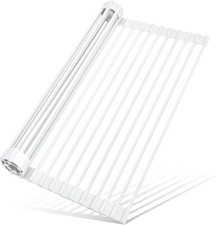 Roll Up Over The Sink Dish Drying Rack Silicone Wrapped Foldable Heat-Resista...