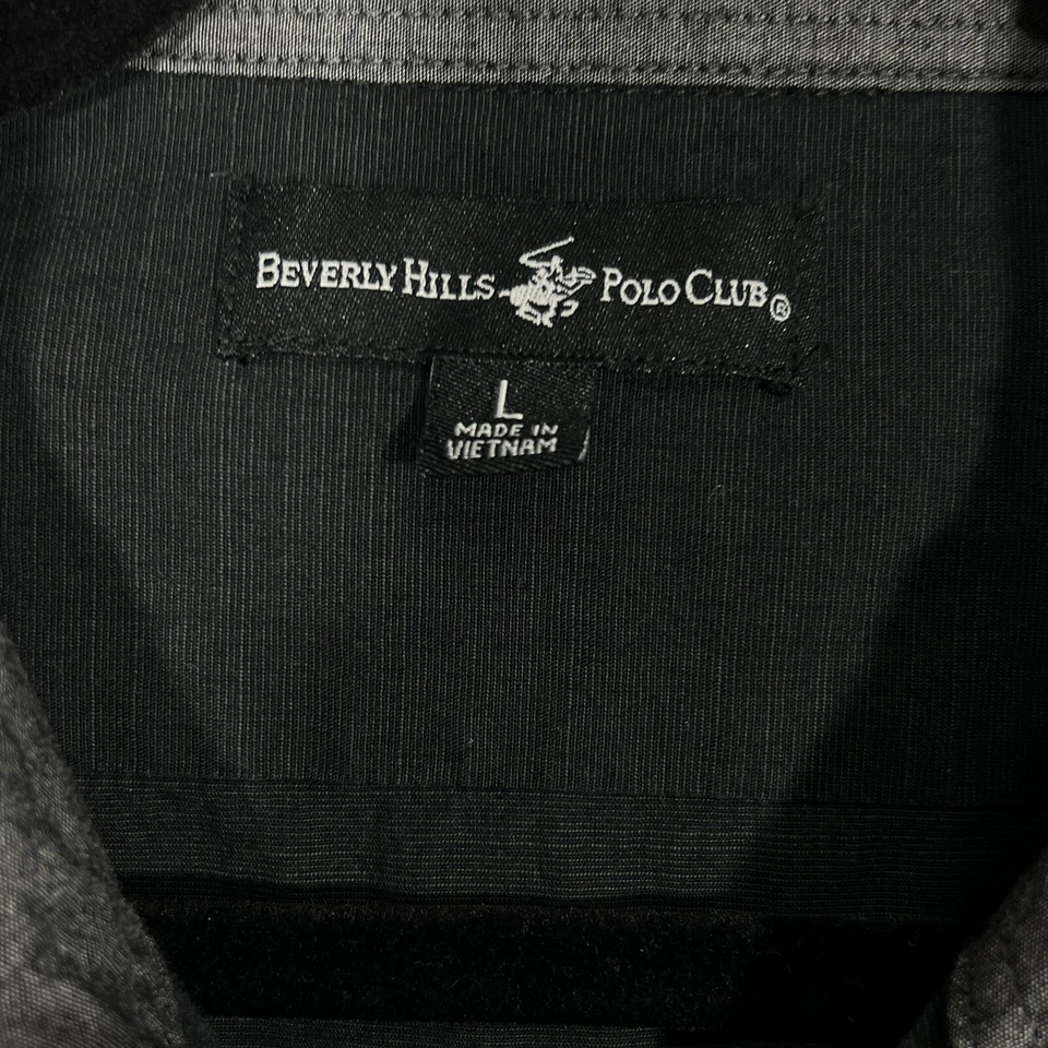 Camisa Polo Club BEVERLY HILLS Para Hombre Grande Negra Abotonada Manga Larga Algodón Foto 3 de 4