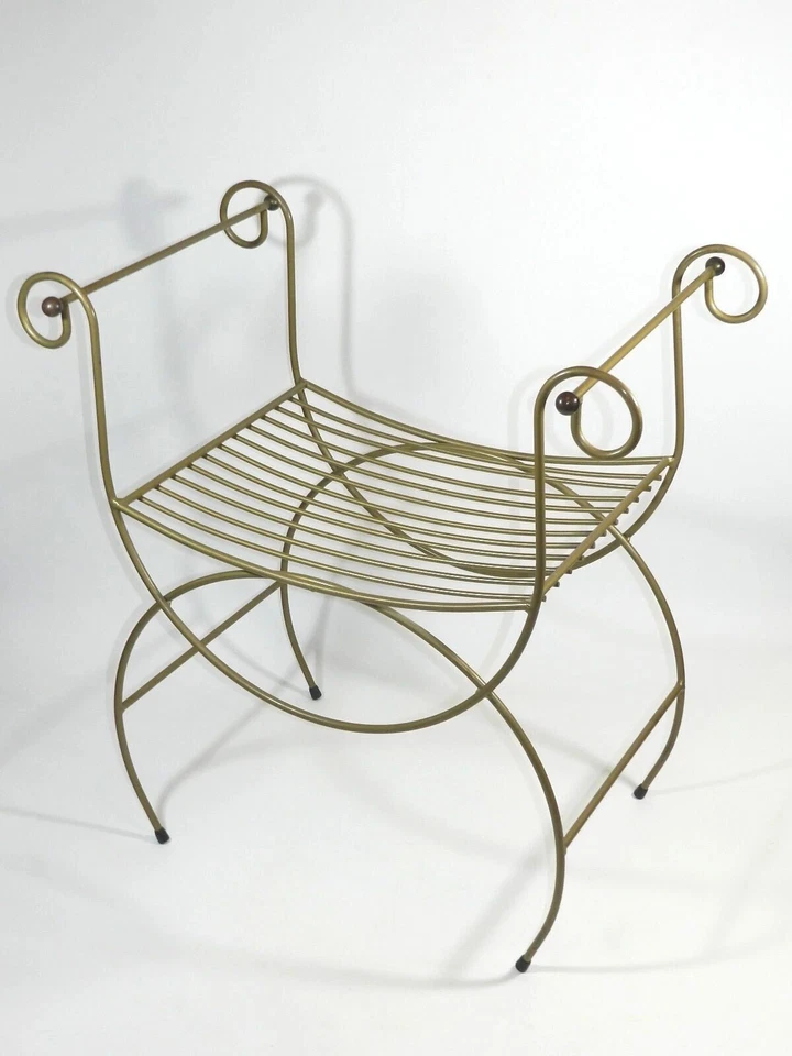 Taburete tocador de metal dorado moderno vintage de mediados de siglo Hollywood Regency Foto 3 de 4