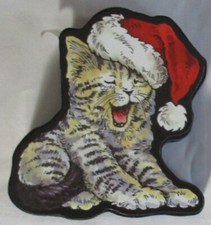 Stampendous Rubber Stamp 2018 Christmas YAWNING KITTEN with Santa hat CUR1952089