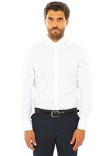 Mens Stylish White Diplomatic Neck Measurement Tuxedo Shirt Regular Fit