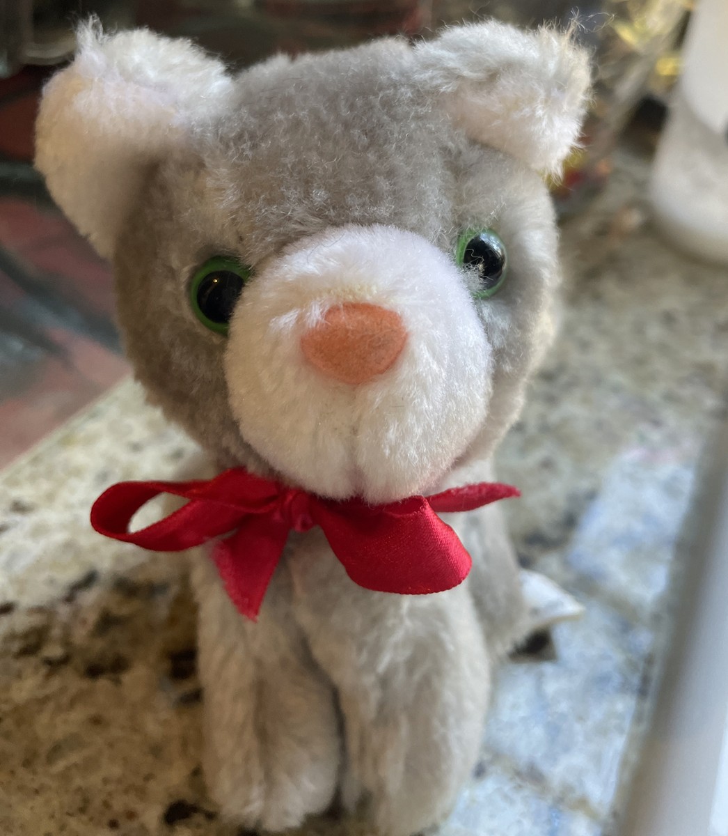 Vintage 4.5 Russ Berrie Small GRAY KITTEN Stuffed Plush Kitty Cat