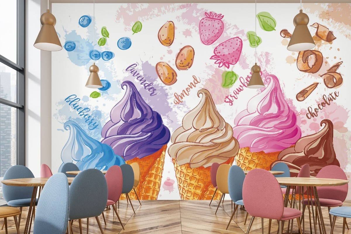 Photo de Autocollant Coloré De Cornet De Crème Glacée Avec Une Couronne