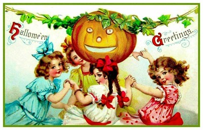 Frances Brundage Halloween #454 Girls Celebrating  Counted Cross Stitch Pattern