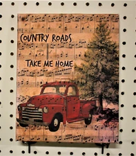 Country Roads Take Me Home Red Truck Rustic Print on 8 X 10 Stretched Canvas