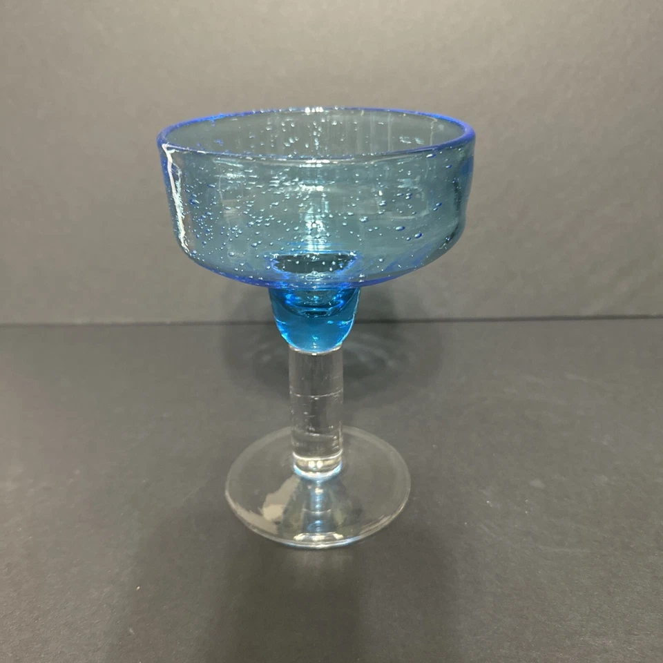 Juego de cuatro vasos de margarita burbuja soplados a mano verde, azul, dorado, púrpura usados en excelente estado Foto 4 de 4