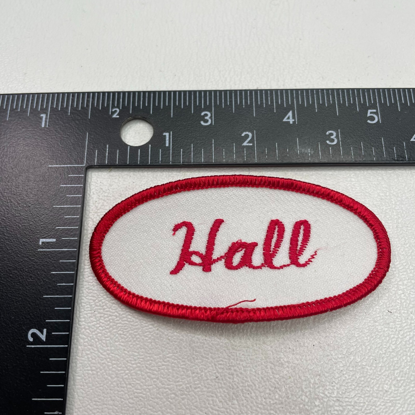 Red Hall Sign Colored Oval RED HALL Name Badge Patch (Mechanic, Work Uniform, or Fun ...