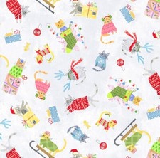 Feline Drive Fabric HAPPY PAWLIDAYS Meowy Christmas Cat Fat Quarter 18"x22" FQ