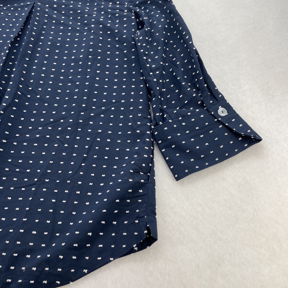 Appleseeds Shirt Womens Petites Medium Ruffle Neck Blue Embroidered