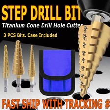 3Pcs Drill Bit Set Titanium Nitride Coated Steel Step Quick Change 1/4 Shank HSS