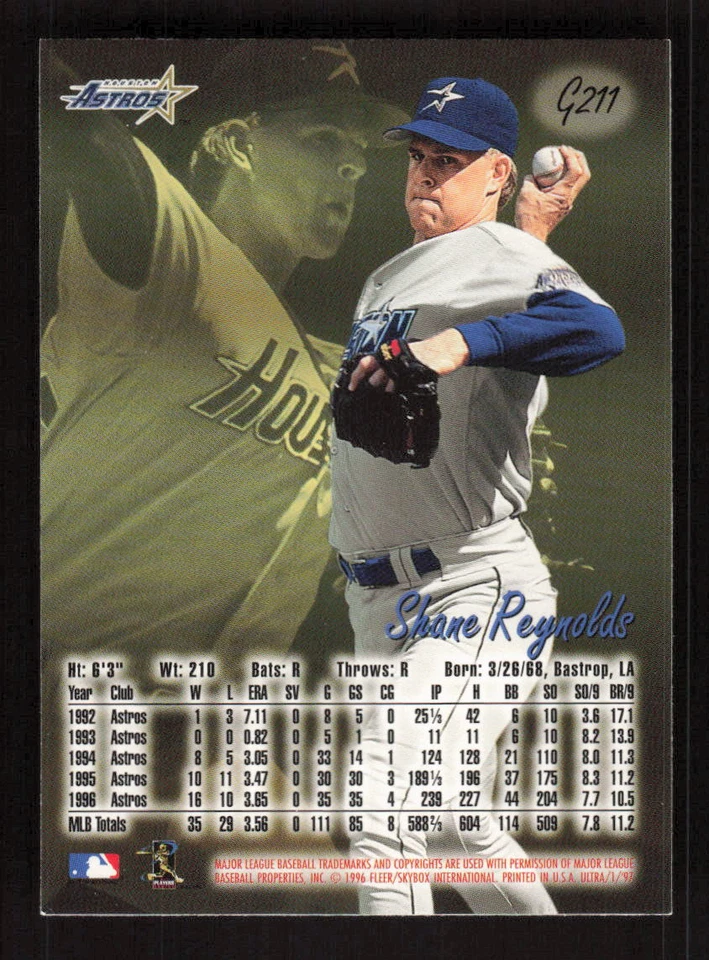 1997 Ultra Gold Medallion #G211 Shane Reynolds Houston Astros - Image 2 of 2