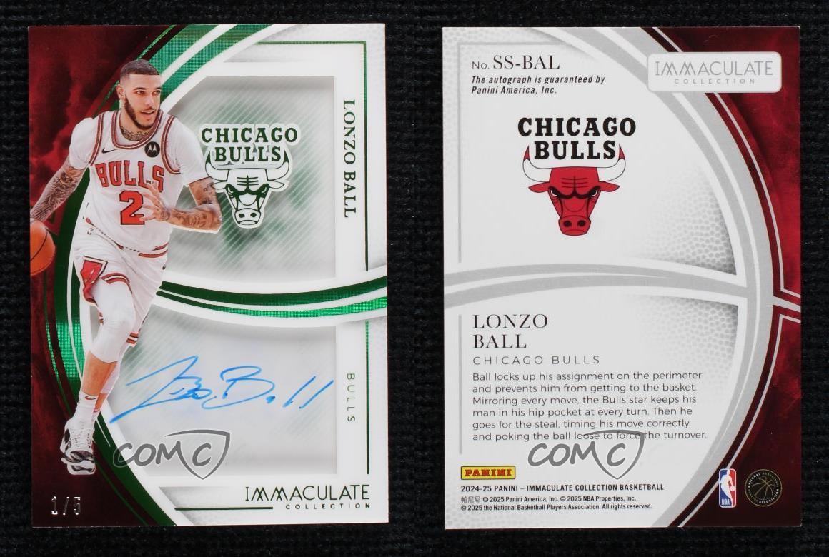 2024-25 Panini Immaculate Shadowbox Signatures Green 1/5 Lonzo Ball #SS-BAL Auto view 3