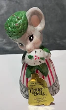 Vintage 1980 Jasco Critter Bells Christmas Mouse Bell – Bisque Porcelain w/ Tag