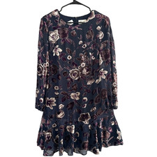 Eliza J Purple Floral Burnout Long Sleeve Lined Flounce Dress Women Sz 6