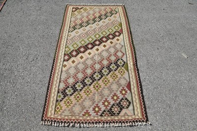 3,2x6 ft Rug, Vintage Turkish Rug, Beige Kilim Wool Rug