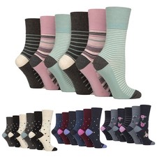 Gentle Grip - 6 Pairs Womens Cotton Socks  Patterned Non-Binding Everyday Socks