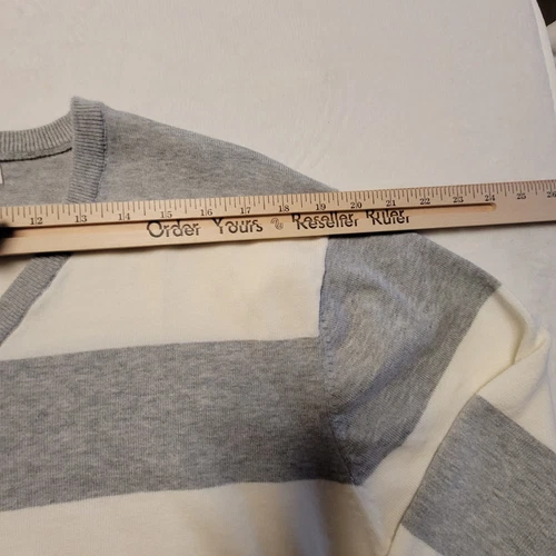 Old Navy Mens Striped Sweater XXL 100% Cotton Light Gray Cream Knit Long Sleeve - Picture 13 of 18