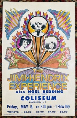 JIMI HENDRIX EXPERIENCE Charlotte, NC 1969 DAVID BYRD Original Poster EXC RARE!