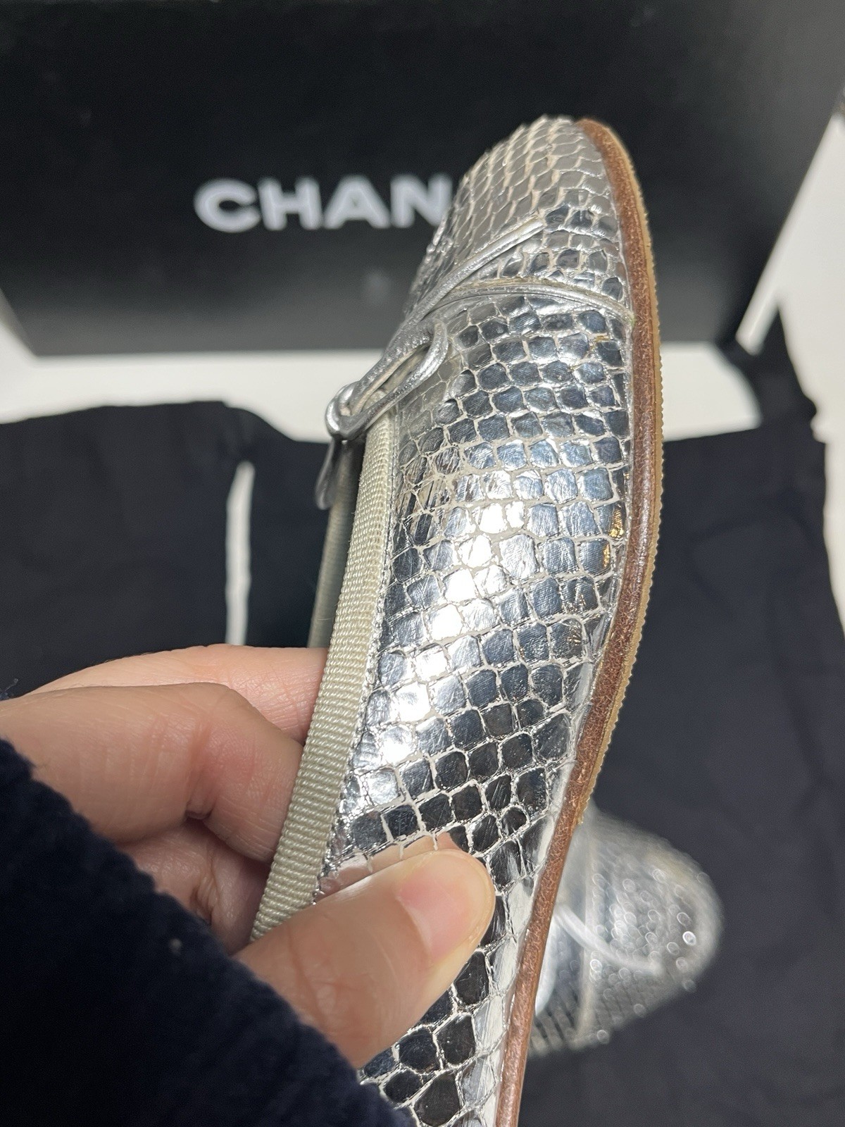 Chanel Silver Snake Python Leather Ballet Flats S… - image 13