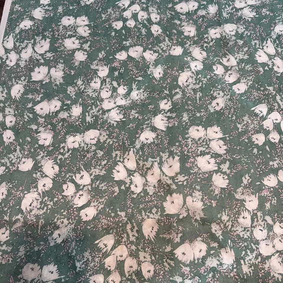 Vintage Polyester Sage Green Pink Modern Floral Flower 1960 70's 3 yards - Image 2 of 4