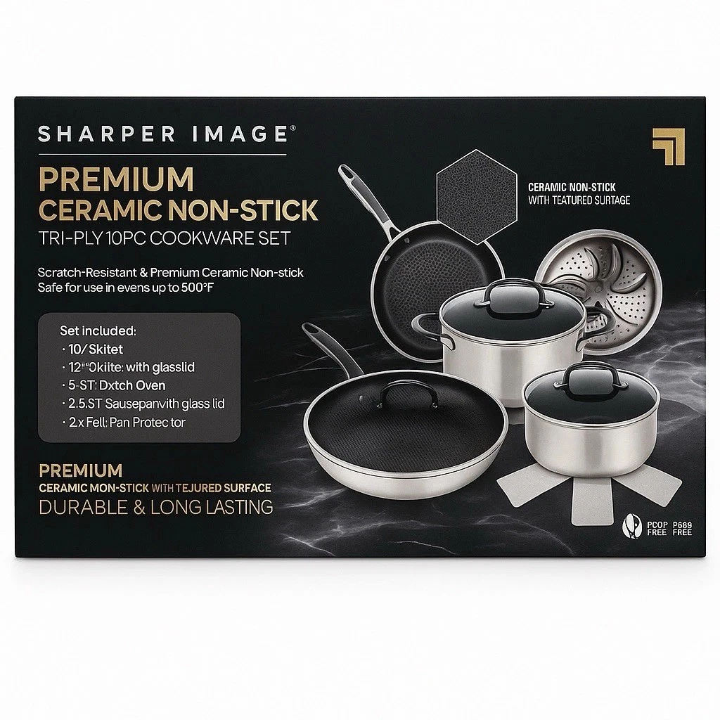 Sharper Image Premium Cookware 10pc Ceramic non stick Tri-ply