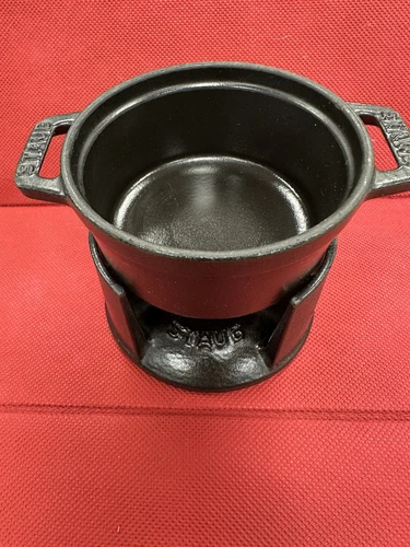 Staub Mini Chocolate Fondue Matte Black Cast Iron Cocotte / Stand enamel READ