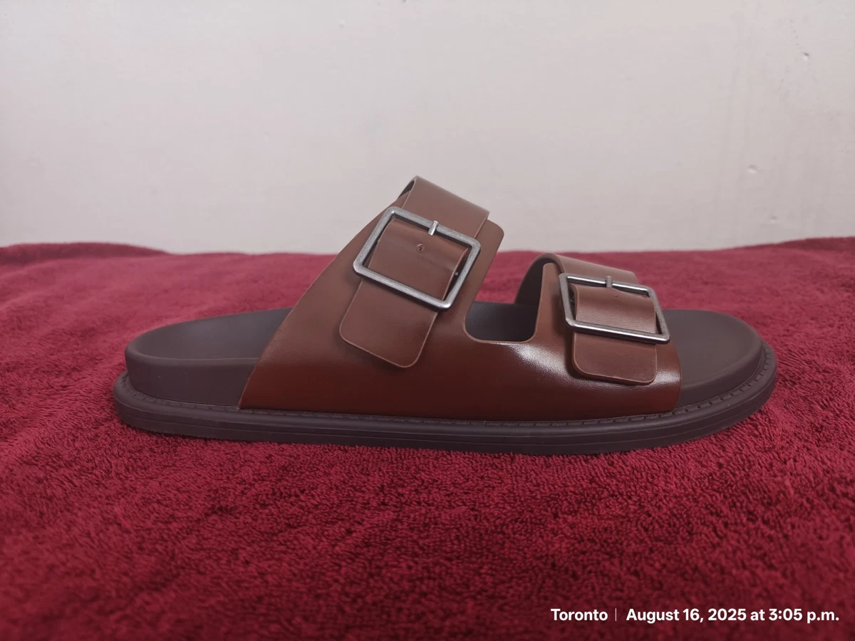 Zara Men\'s Burgundy and Brown Lace-Front Slide Sandals Size EU 43 pre-owned. FLAT CROSSED STRAP SANDALS - Burgundy Red | ZARA United States main image 2