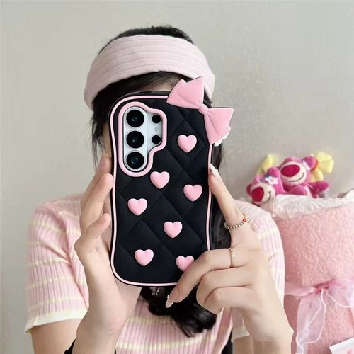 For Samsung Galaxy S23 S24 S25 S26Ultra Cute 3D Love Bow Soft Shockproof Case