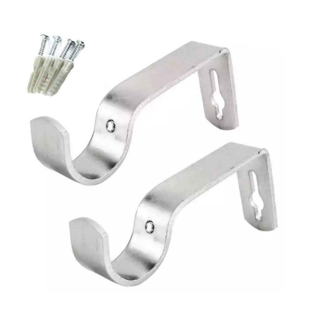 WARESHARK 2 x Heavy Duty Metal Curtain Pole Bracket Holder Rod Silver